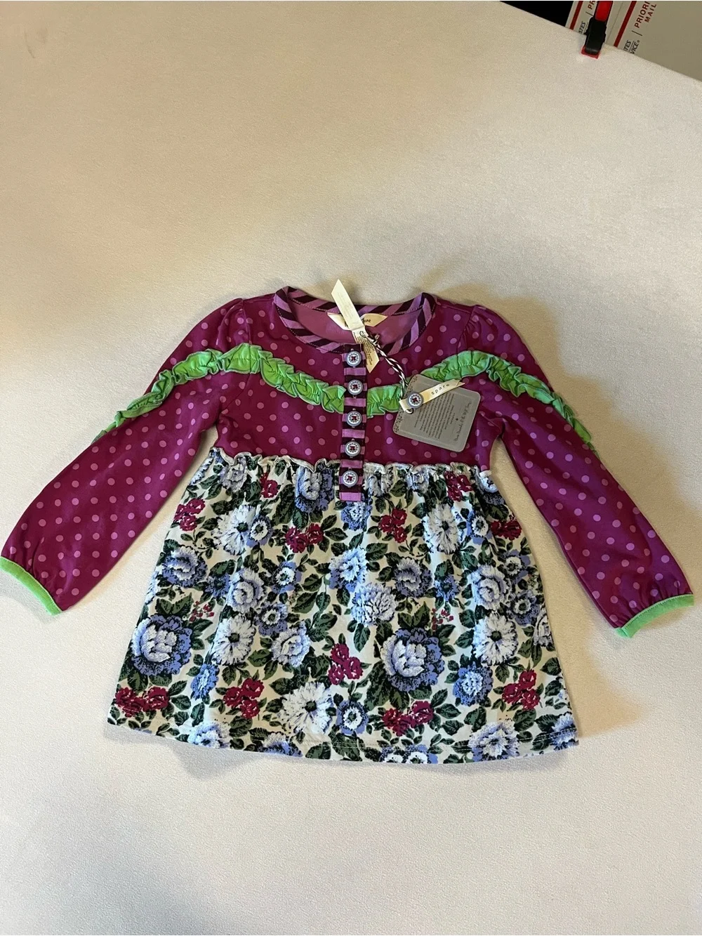 Matilda Jane Girls Dress  18-24M Purple Floral Polka Dot NWT Boutique